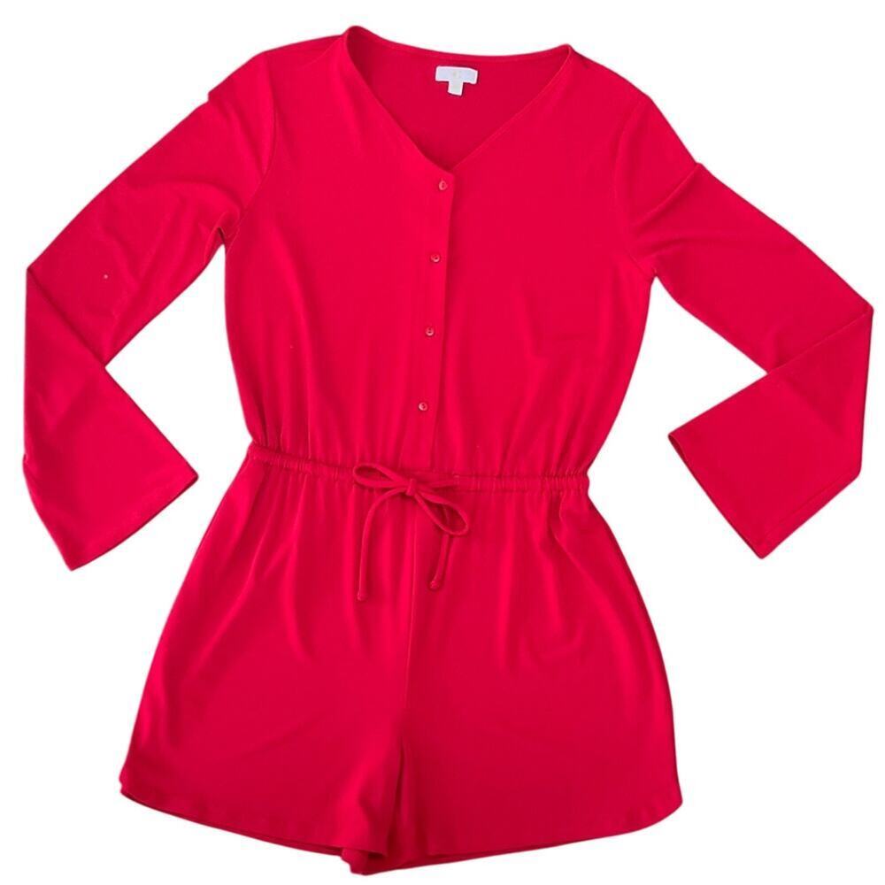 Dress Barn Romper Jumpsuit Shorts Classy V Neck Valentine Red Size Small